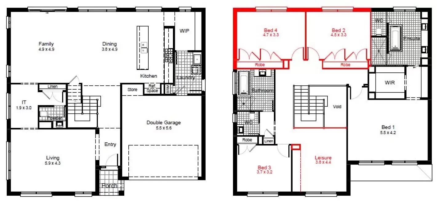 nsw Collections Sapphire SC_Double_Storey Saratoga Saratoga-36 Floorplan-Options Lesuire to front