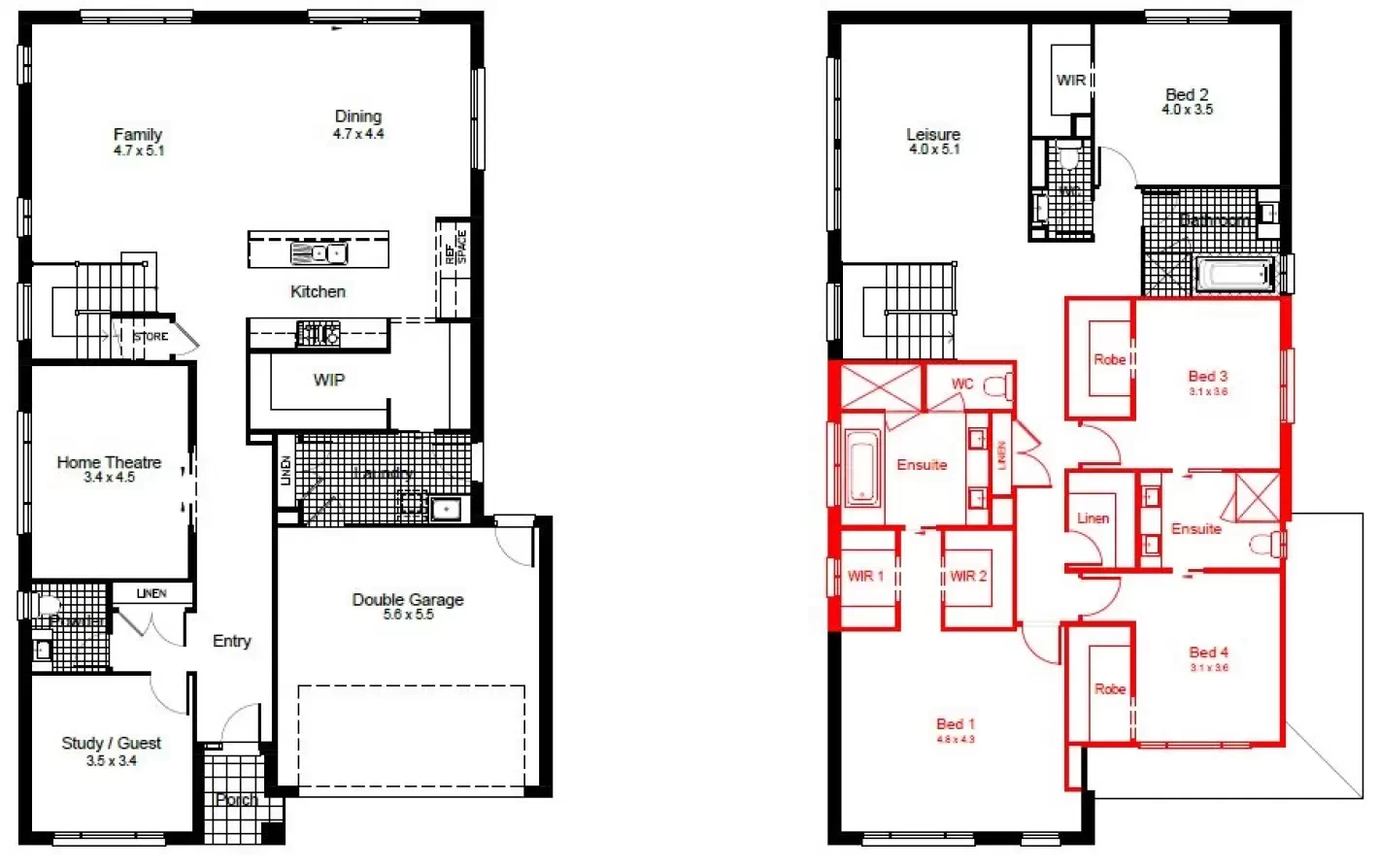 nsw Collections Sapphire SC_Double_Storey Boston Boston-36 Floorplan-Options Shared Ensuite B3-B4