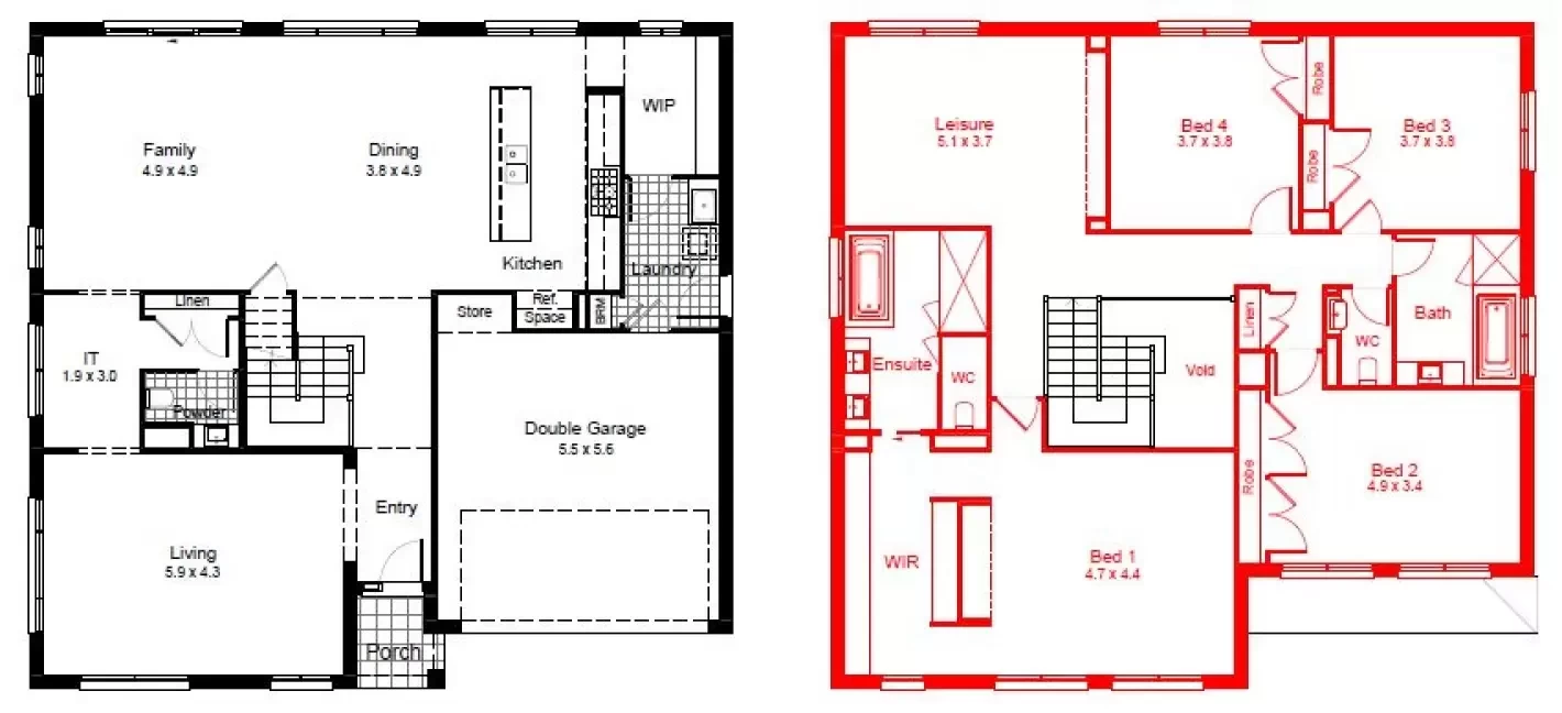 nsw Collections Sapphire SC_Double_Storey Saratoga Saratoga-36 Floorplan-Options B1 to front