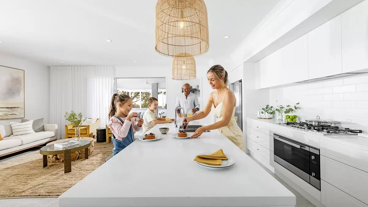 qld display-homes North-Harbour Fairfield-28 fairfield-28-north-harbour-1200x675px-0003-fairfield-28-north-harbour-family-in-kitchen-112-8000px